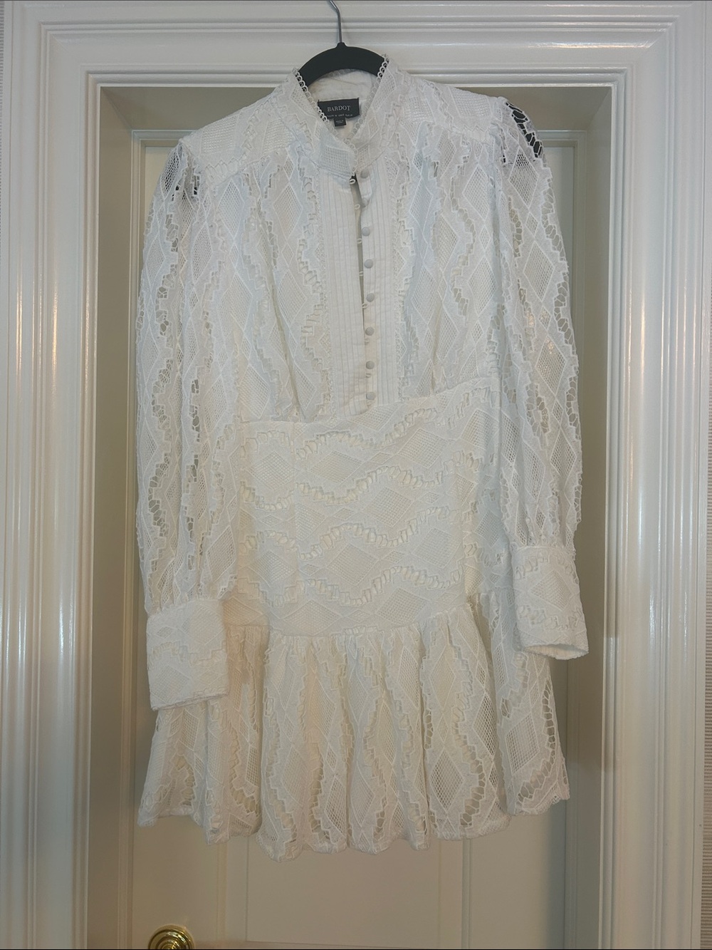 Bardot White Lace Long-Sleeve Mini Dress